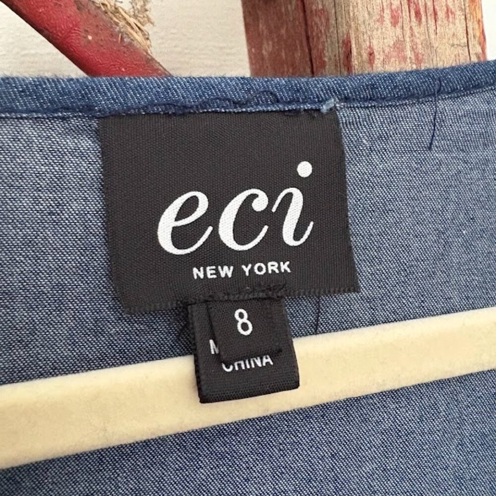 ECI New York Denim Blue Jean Dress Size 8 With White Lace - Picture 3 of 6